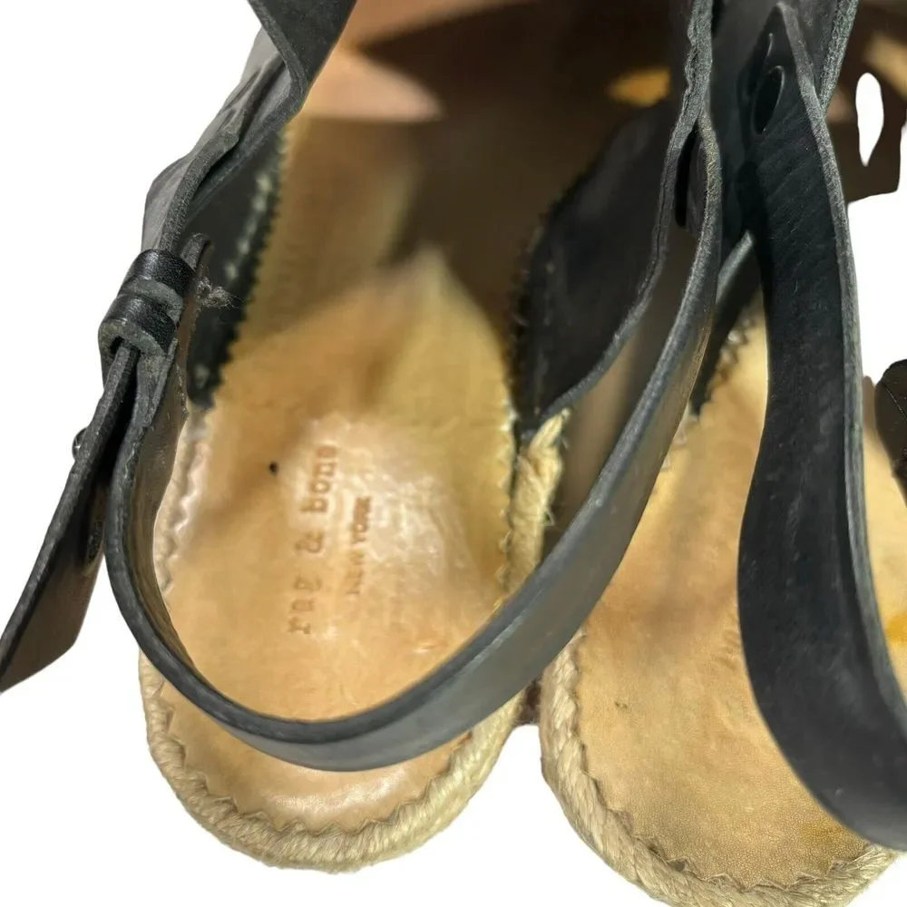 Rag & Bone Sayre Leather Espadrille Wedge black Sandals Wedge Size‎ 37.5 7.5